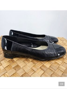 Connie Black Leather Topped Flats Size 10